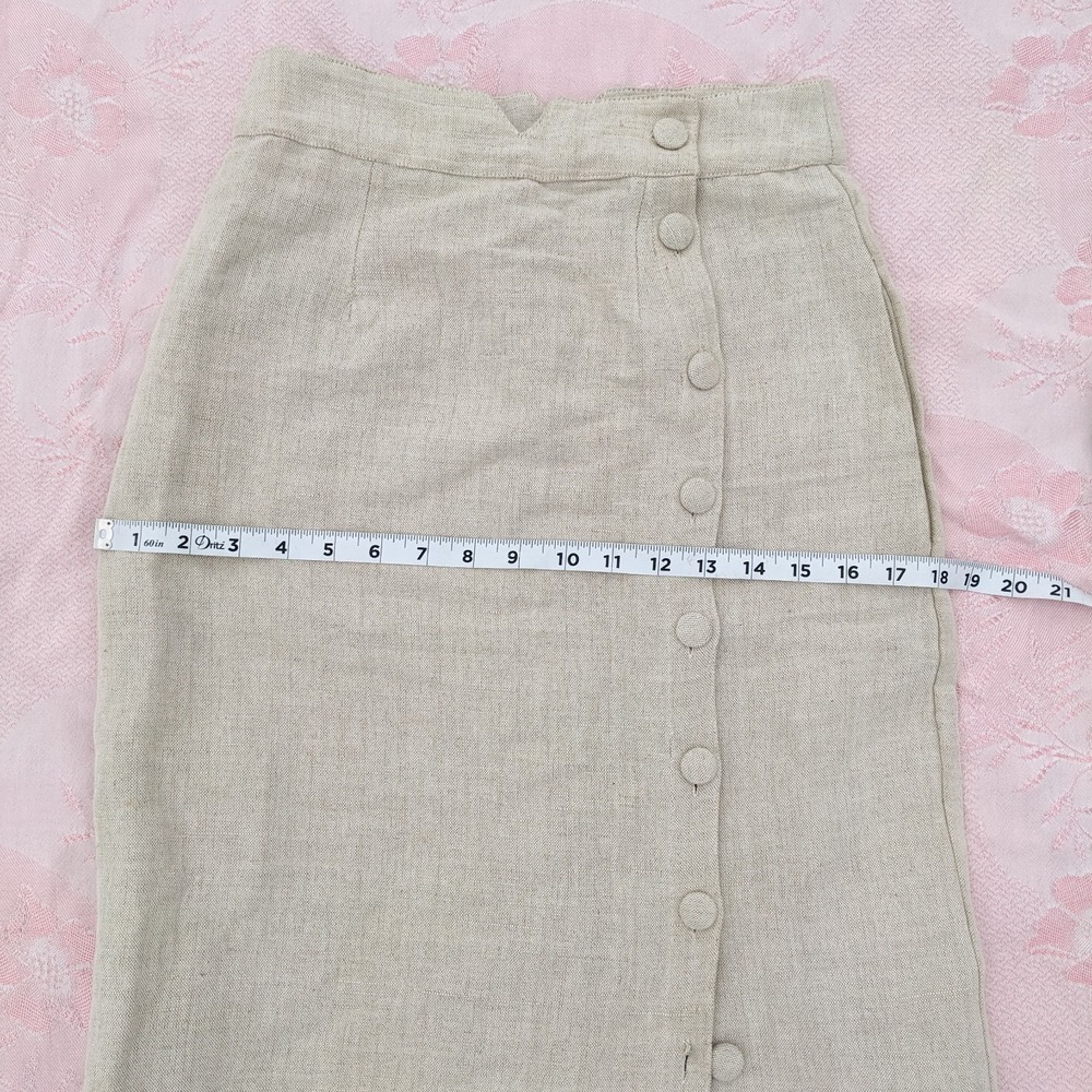 Ajaie Alaie Transitional Linen Skirt XS Beige Button Up Pencil Handmade Chakra - Picture 8 of 16